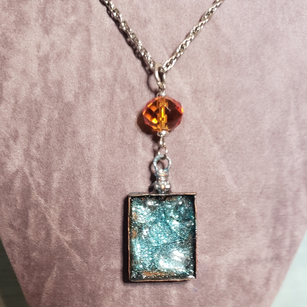 Rustic Handmade Necklace With Embedded Crystals, Artisan Copper Necklace